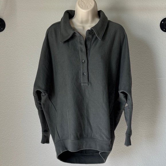 Tibi Cocoon Crewneck Collared Sweatshirt Grey Size Small